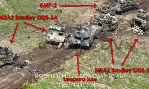 Xuất hiện bức ảnh Leopard và chiến xa Bradley bị phá hủy nằm la liệt ở Ukraine